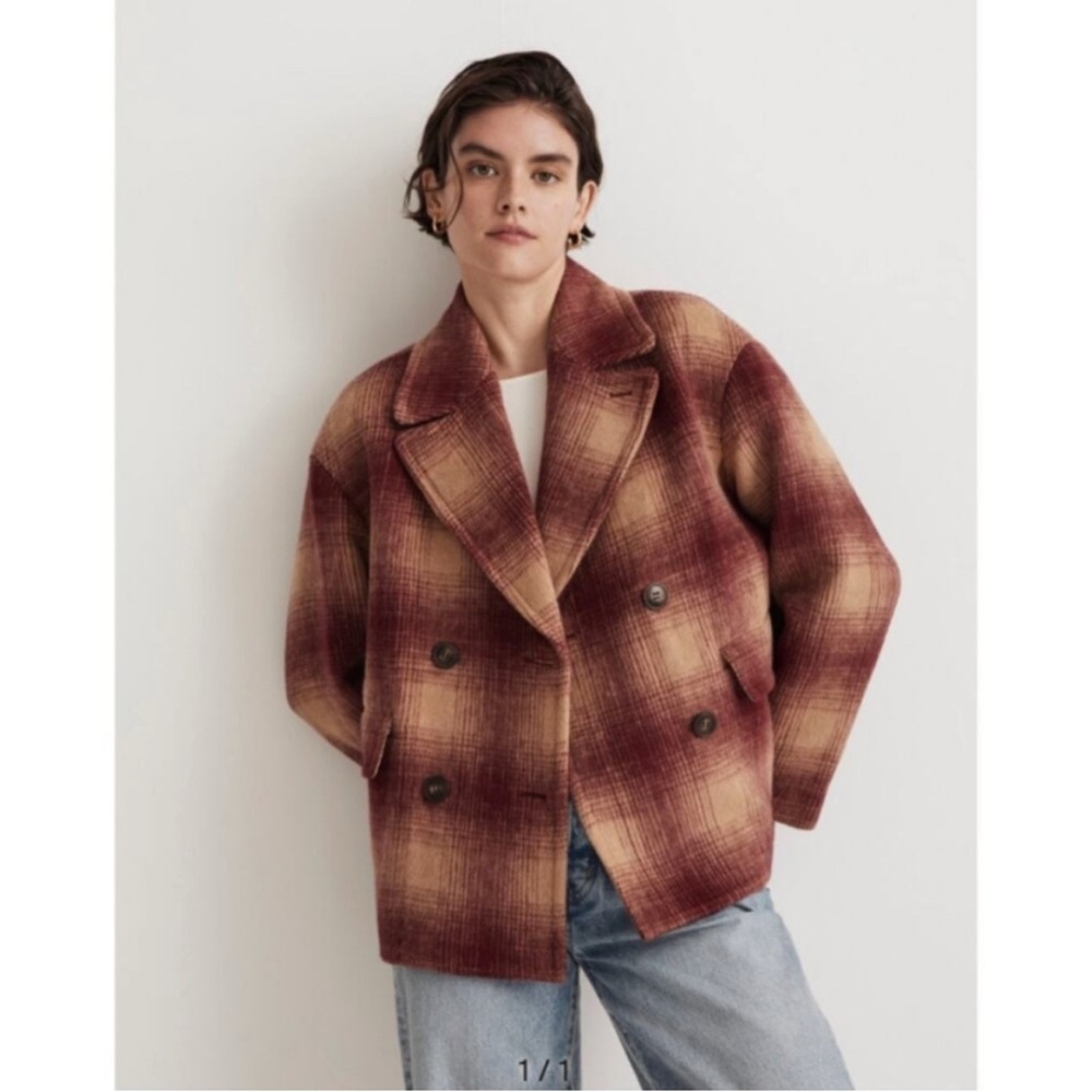 Madewell Brushed Double Breasted Short Coat in Dorinda Plaid